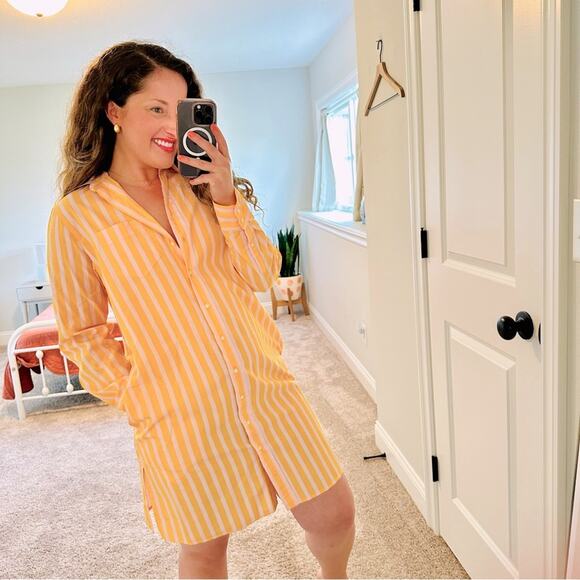 J. Crew Pink Yellow Button Front Long Sleeve Mini Dress XS - Picture 1 of 12